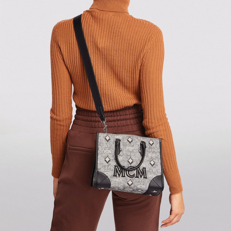 Original MCM Small Munchen Tote Bag in Vintage Monogram Jacquard