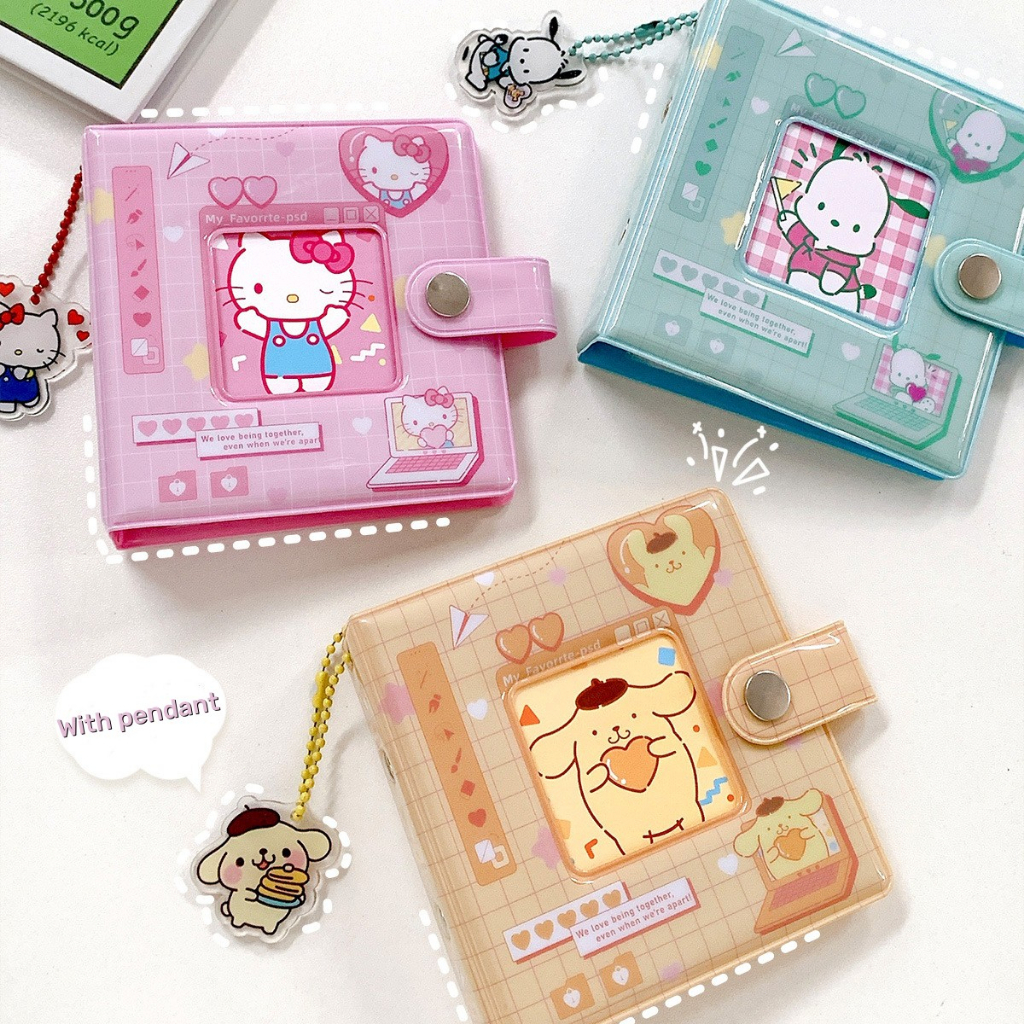 RK Kawaii Sanrio album foto binder 3 ring mini dengan liontin 40saku Photo album card polaroid motif