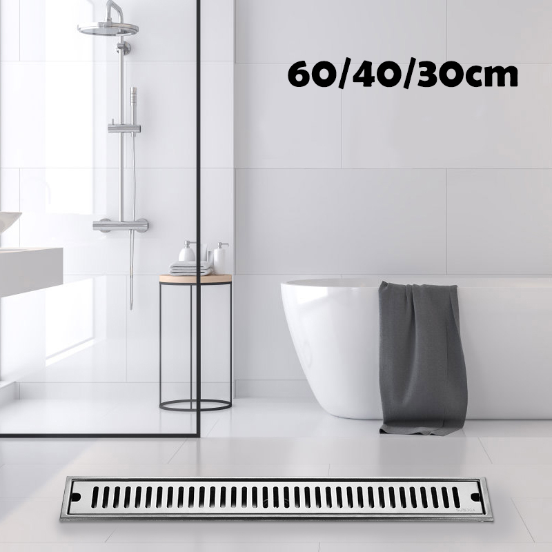 ⚡⚡KERROGEE Smart floor drain Saringan Panjang 60/40/30cm Tile insert Stainless 304/saringan pembuangan air/floor drain Katup Otomatis Anti kecoa Anti Bau