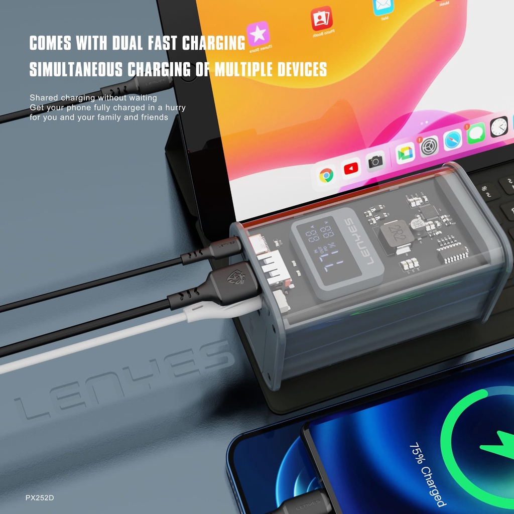 LENYES PX252D Powerbank 20000mAh 22.5W + PD20W Transparan Super Fast Charging Digital Display Indicator Real Capacity by.sultan