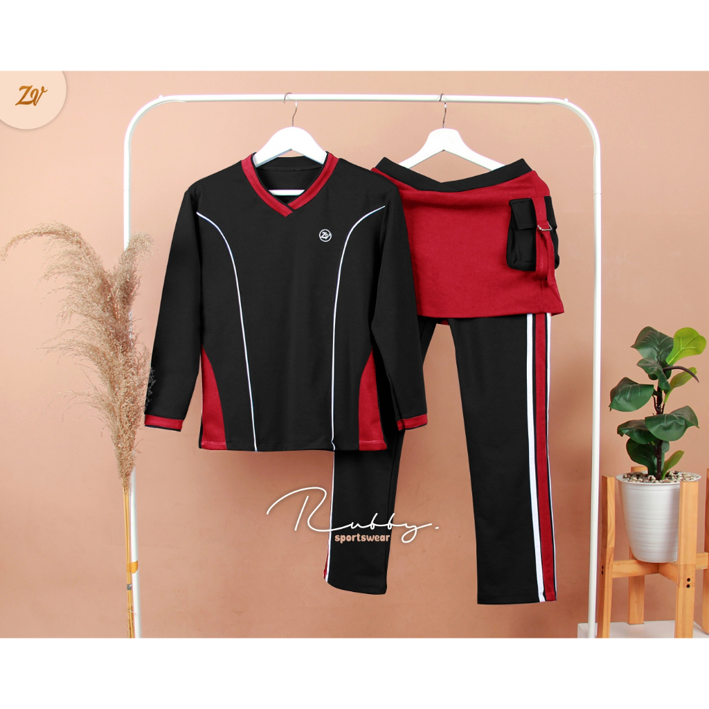 Rubby Set Olahraga l Pakaian Olahraga Muslimah l Sportwear Zaneva l Olahraga Lari Bersepeda Workout Jogging