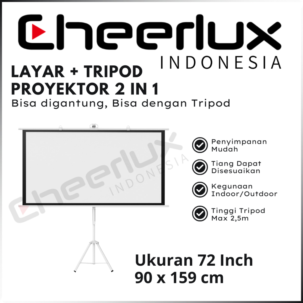 Layar Projector | Screen Tripod Projector 72 Inch 16:9 dan 4:3 | Layar dengan Standing Tripod