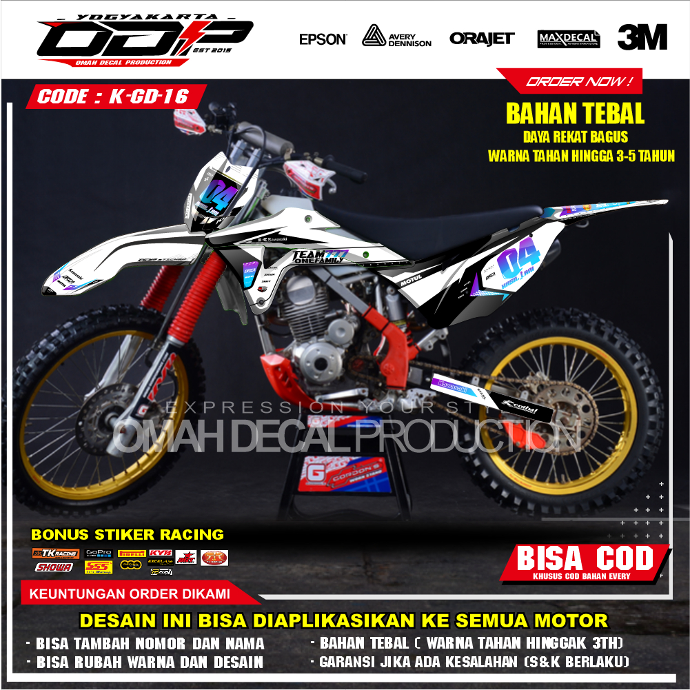 DECAL GORDON FULL BODY AKSESORIS VARIASI STICKER MOTOR KAWASAI KLX GORDONS DEKAL MOTIF SUPERMOTO STI