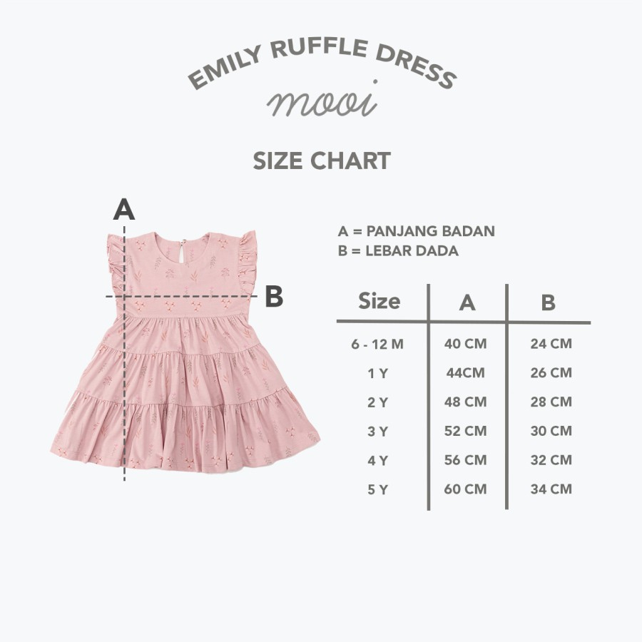 Baju Bayi Dress Anak Perempuan Mooi Emily Ruffle Dress 1-3 Tahun