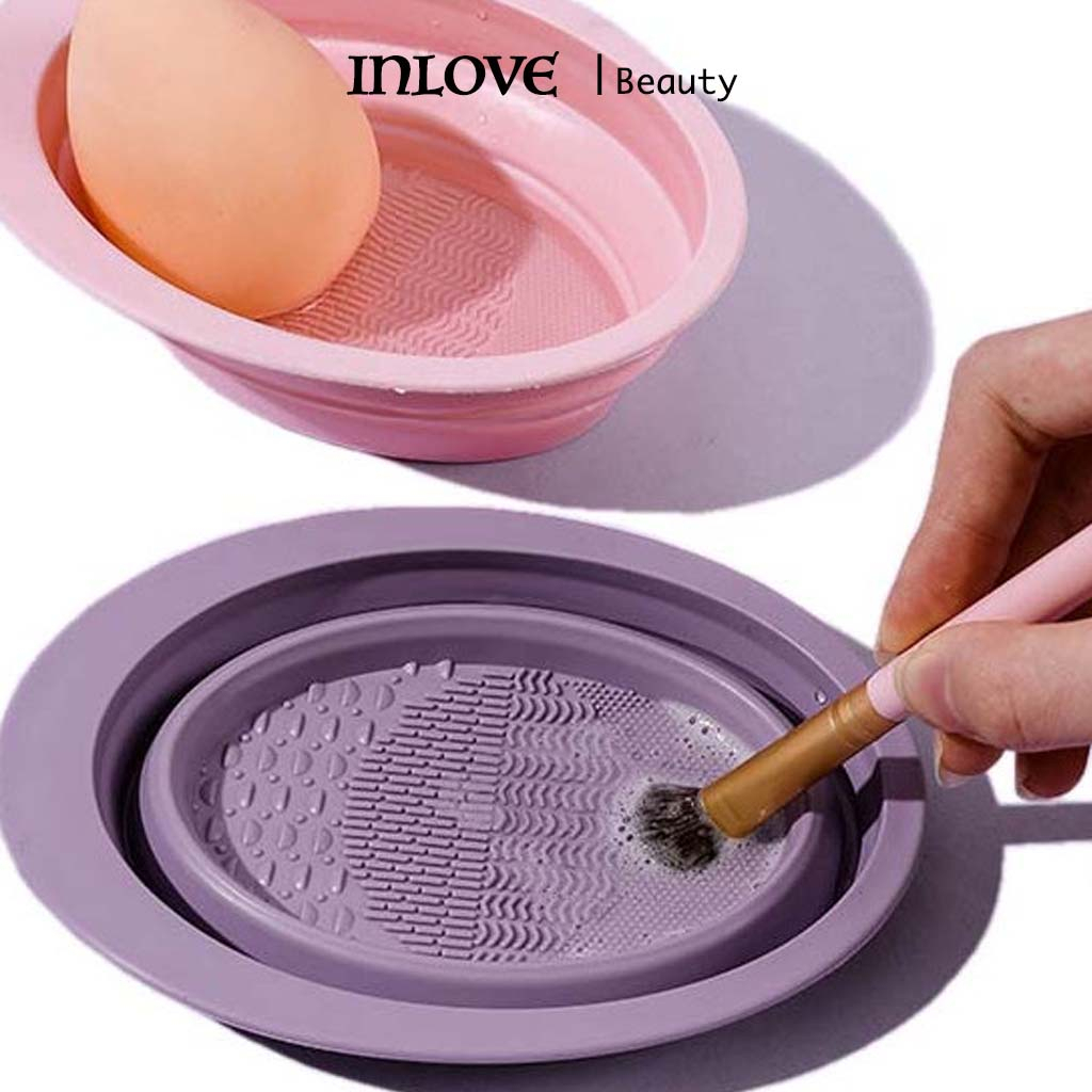 MAANGE Makeup Brush Cleaning Bowl Cleaning Pad Premium Powder Puff Beauty tool Silicone Scrubbing Plate Foldable Multipurpose Good-looking1342