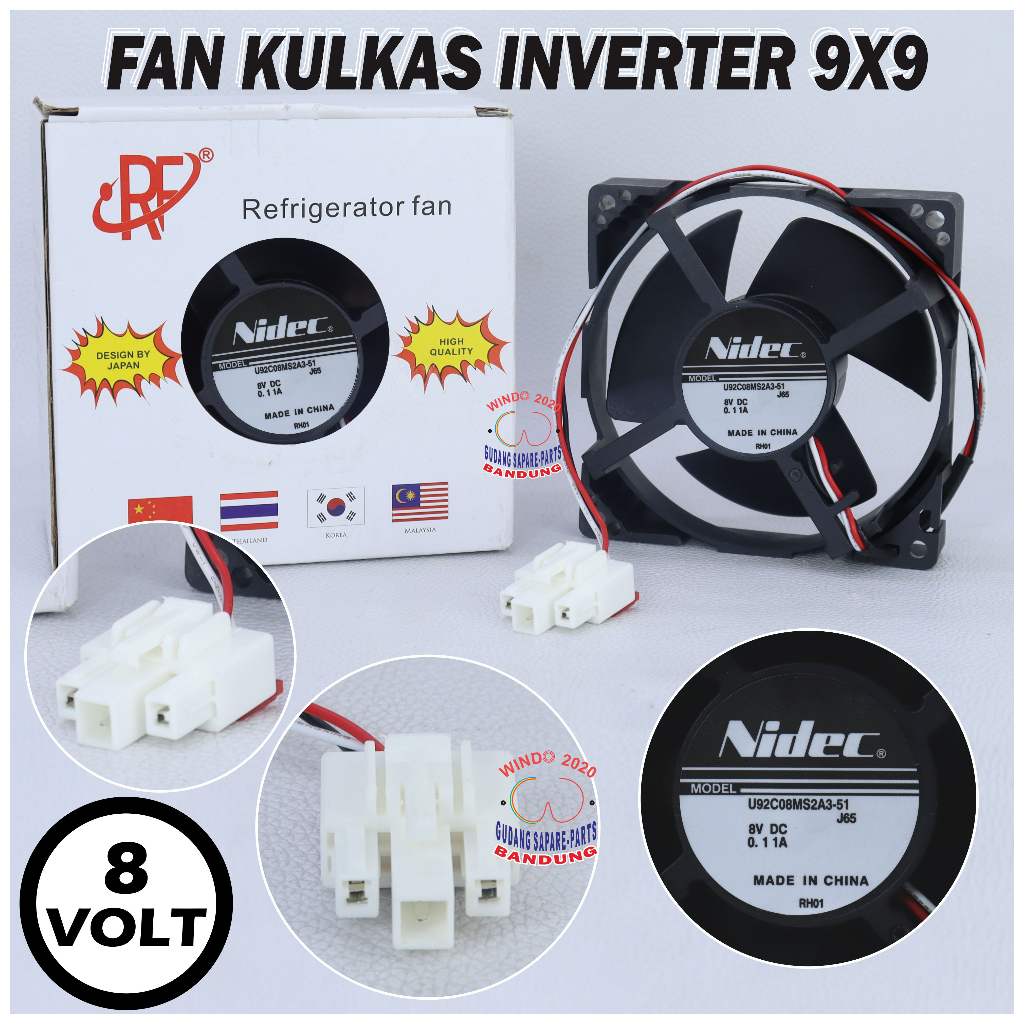 FAN KOTAK SANYO INVENTER DC 8V 9X9 NIDEC | MOTOR FAN KULKAS DC 8V | DINAMO FAN KULKAS  8 VOLT