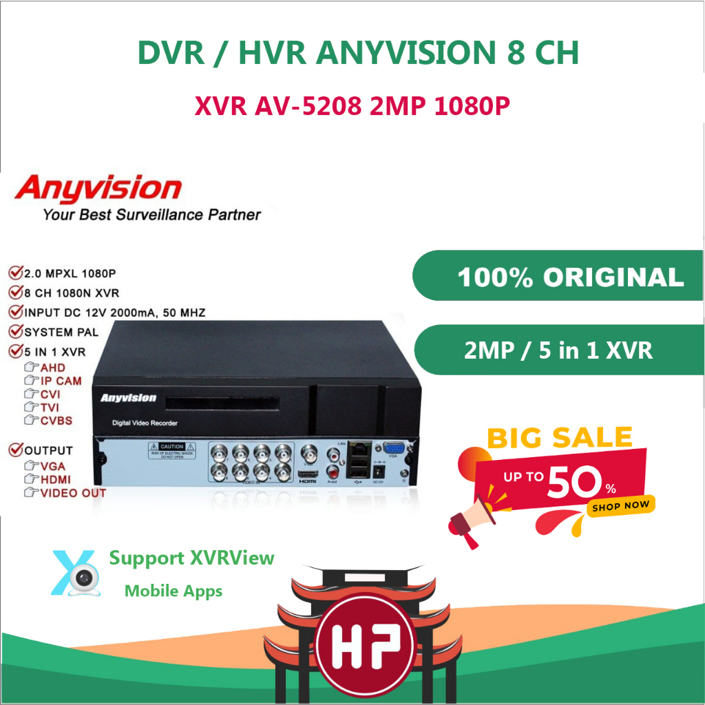 DVR ANYVISION XVR AV-5208 8CH 2MP 1080P 5IN1 FULL HD NEW