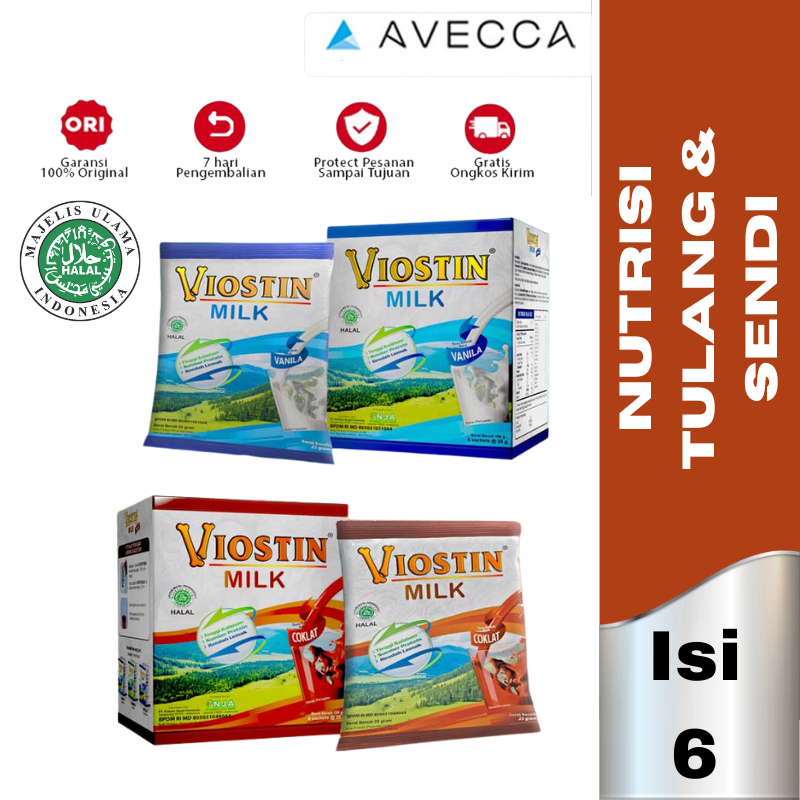 Viostin Milk Coklat / Viostin Milk Vanilla 6 Sachet @25 gr HALAL / Susu Kalsium / Kesehatan Tulang /