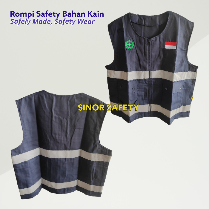 Rompi Safety Vest Kain Tebal 2 Kantong Dan Zipper