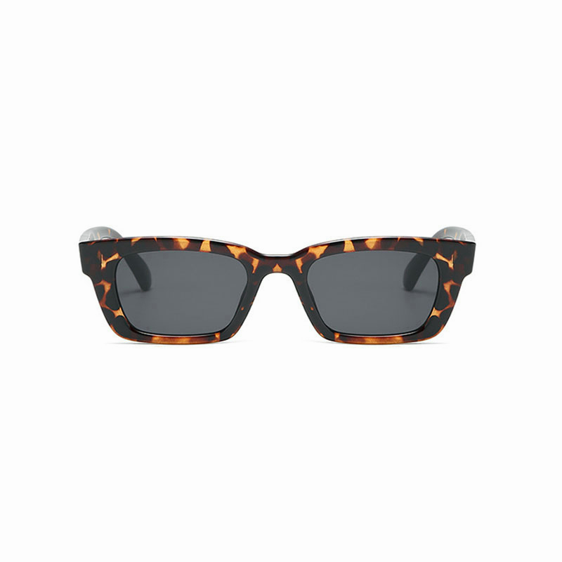 Kacamata Hitam Persegi Wanita/ Pria Gaya Retro Sempit Frame Murah Sunglasses Fashion Korea-Leopard kecil