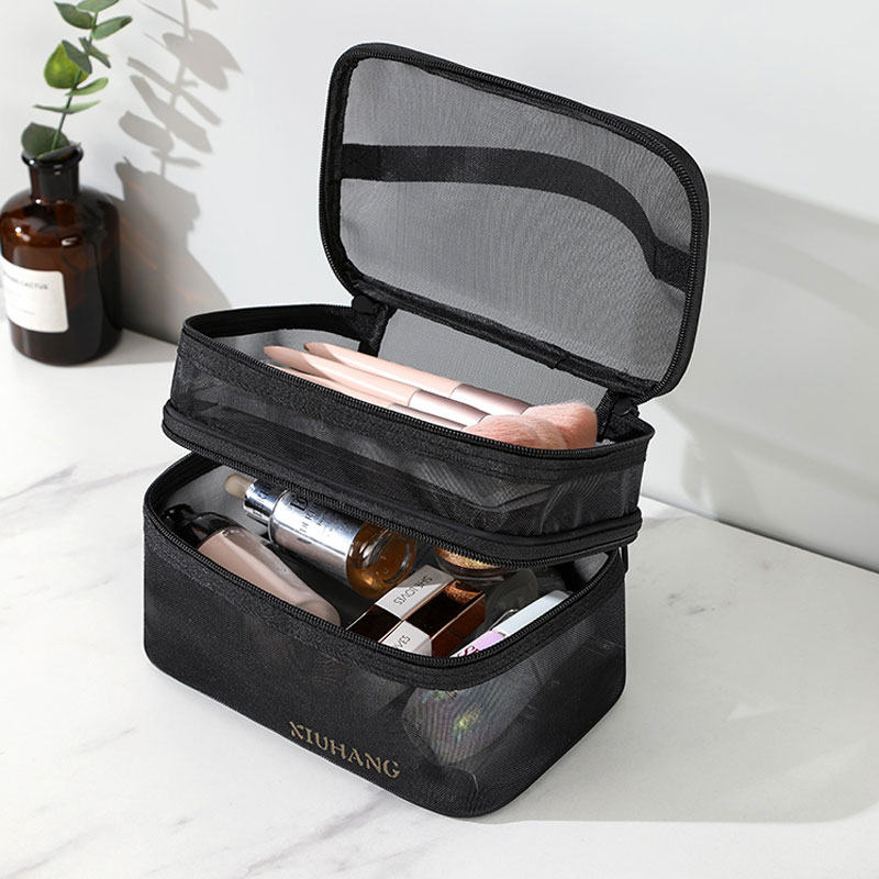 MAANGE Tempat Alat Baru Transparan Travel Tas Koper Mesh Make Up Organizer Pouch Bag Dua Lapisan Tas Kosmetik1362