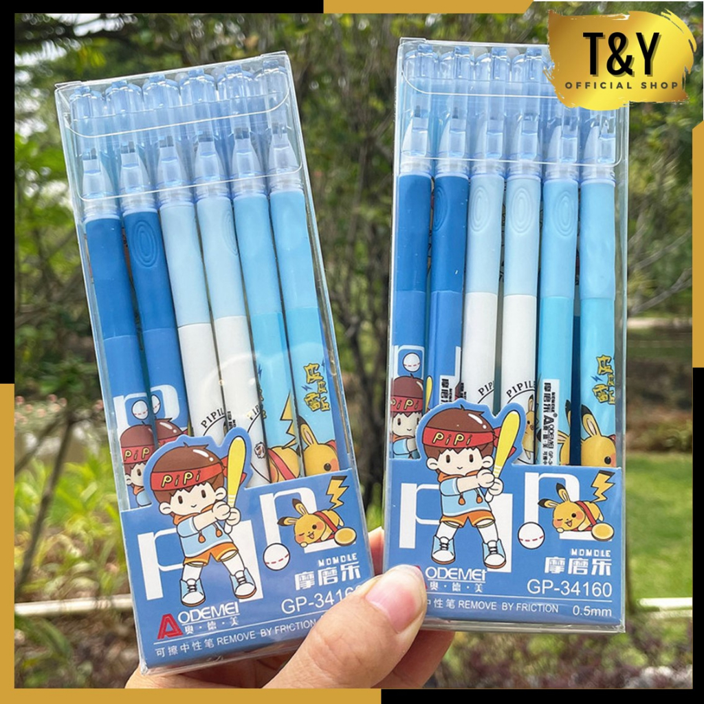 T&amp;Y Pulpel Gel 0.5mm 12Pcs Erasable Gel Pen Bolpoin Tinta Gel Cair Bisa Di Hapus Isi12 Pcs Pena Aesthetic Edition Karakter Kartun Import