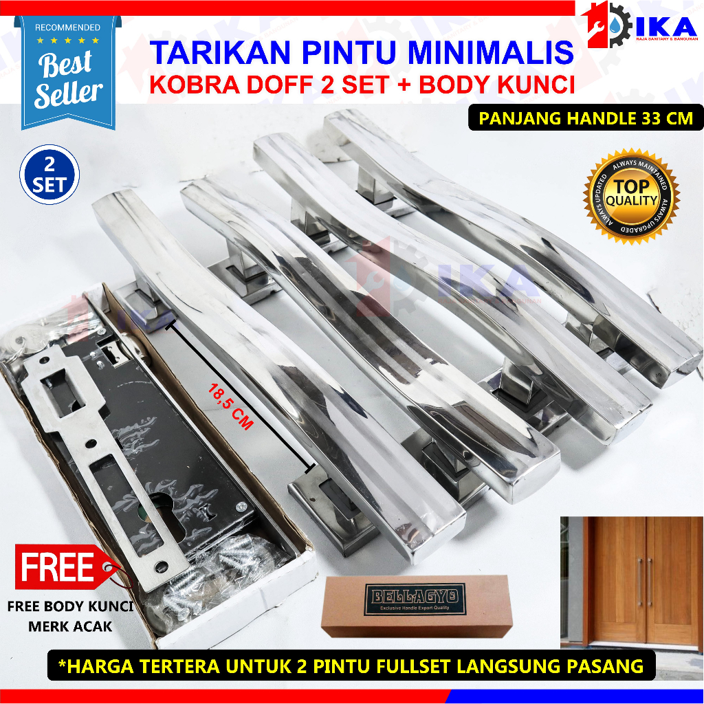 Paket Handle pintu rumah 45cm dan 33cm body kunci pelor murah minimalis Tarikan pintu Gagang pintu rumah stainless hendel handel pintu