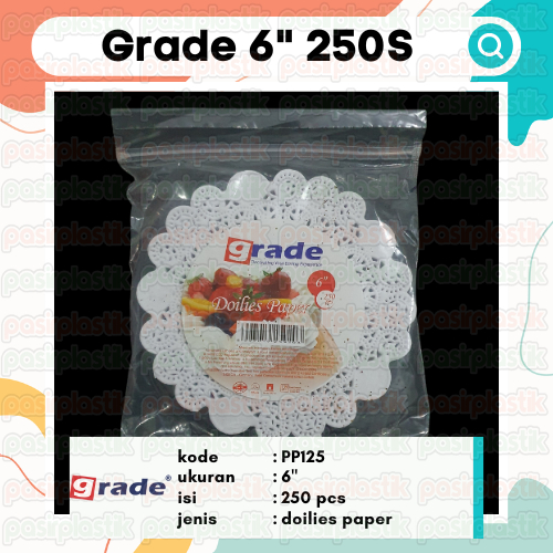 Grade 6" 250S || PP125 || Doilies Paper Grade 6" Diameter 15.5 cm Isi 250 Lembar Renda Putih || Alas