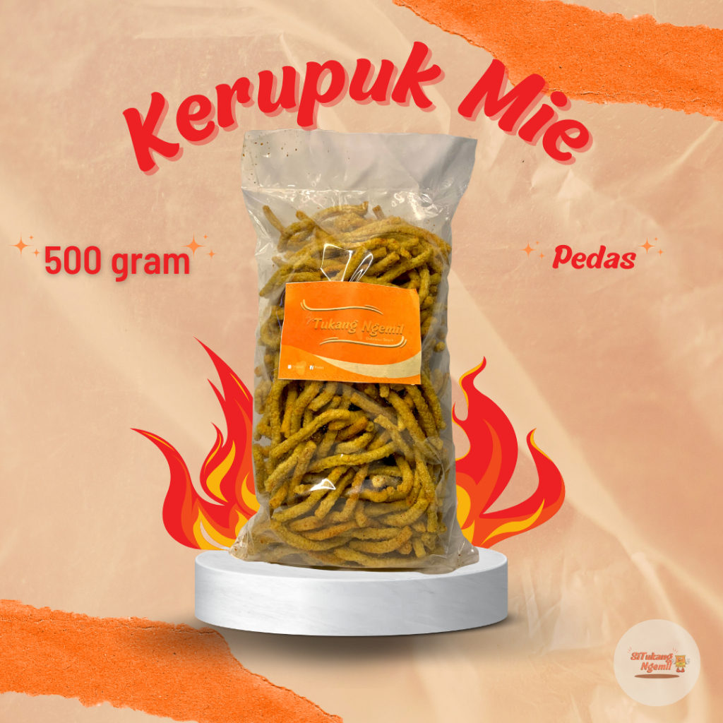 

Mie Jujut / Mie Jujut Kuning / Kerupuk Mie Kuning 500 Gram Rasa pedas gurih - Cemilan pedas / Snack Pedas