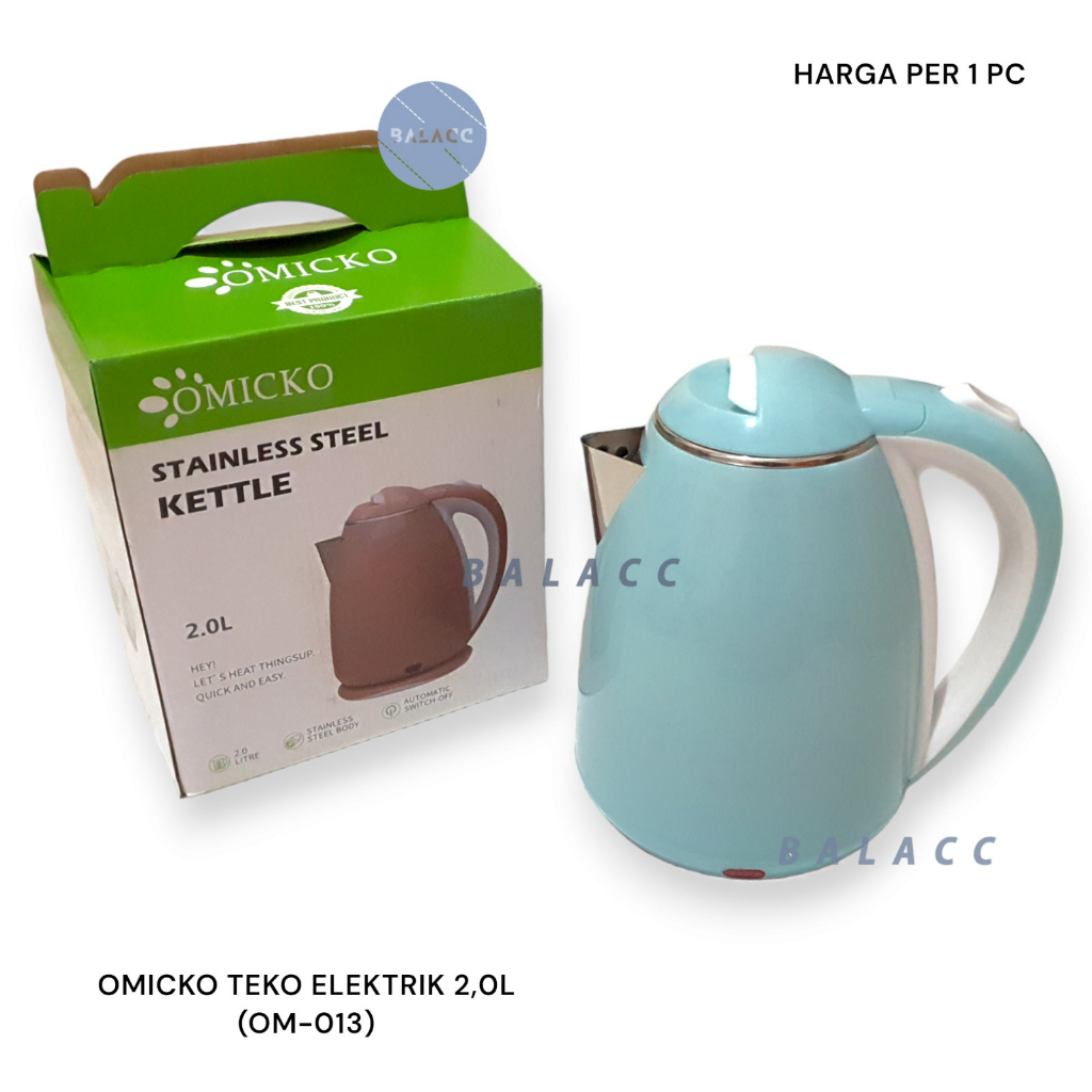 Teko Listrik 2 Liter Stainless Steel Omicko Pemanas Air Electric Kettle Ketel Besar Otomatis 500 Watt