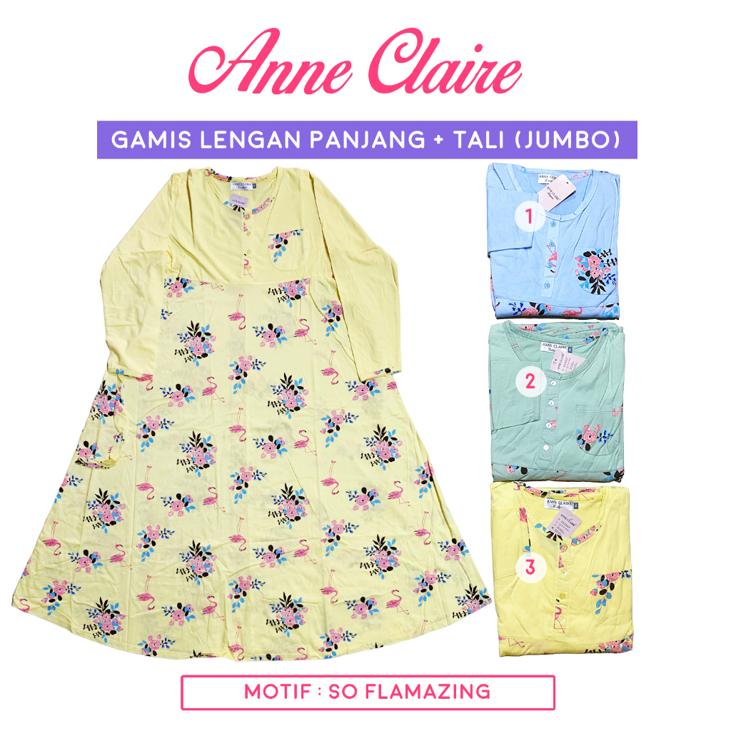 Daster Gamis Lengan Panjang + Tali belakang Jumbo Klok XL & 2L Anne Claire Dewasa Muslim Daster Panj