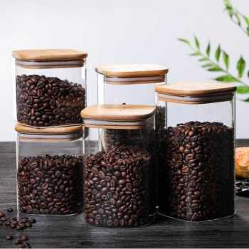 Toples Kaca Bening Penyimpanan Makanan Kedap Udara Glass Storage Jar dengan Tutup Kayu / Toples Wadah Tempat Penyimpanan Makanan Sereal Cereal Snack Bumbu Dapur Teh Kopi Serbaguna / Toples Lebaran Kaca Aesthetic Estetik Cantik Mewah Elegan Murah Premium