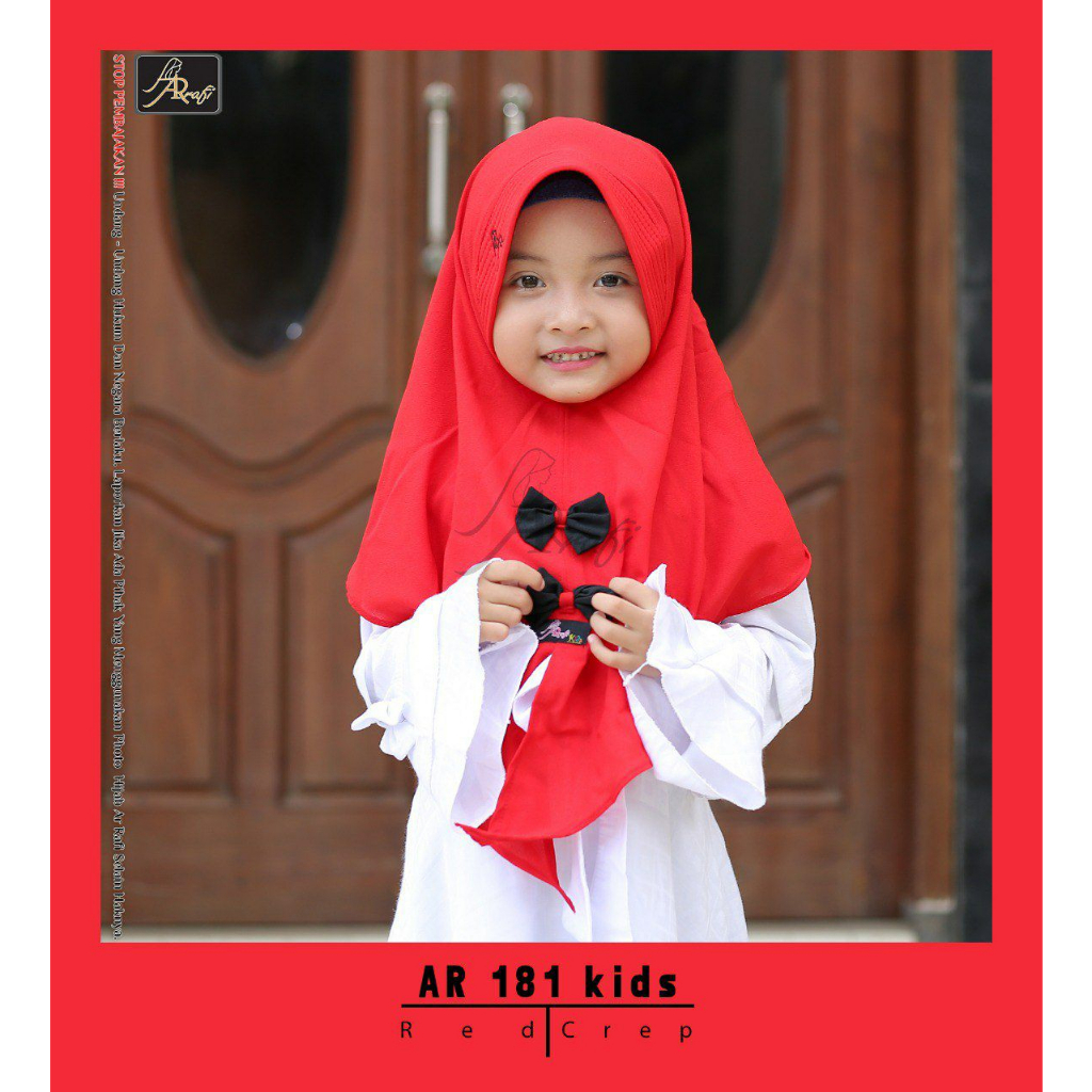 Arrafi Kids Jilbab Ped AR 181 Instan Polos Bahan Crep Aksen Pita Ejamas Hijab Store