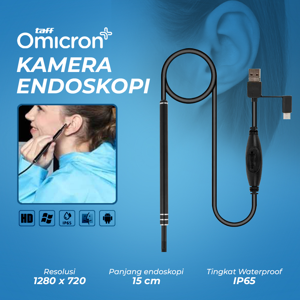 TaffOmicron 3 in 1 Kamera Endoscope HD Visual USB Earpick with 6 LED - JC- 7MM - Black