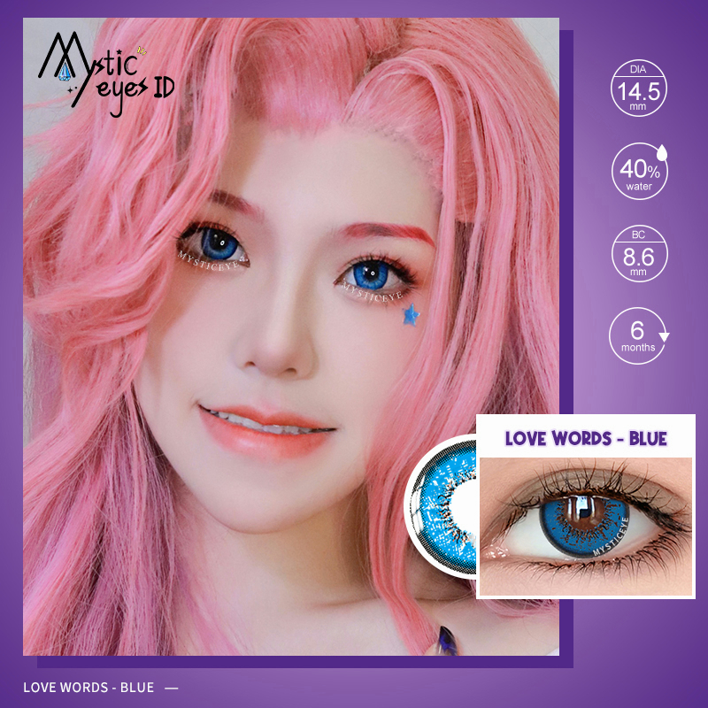 [✅COD] MYSTICEYES SOFTLENS COSPLAY CRAZY LENSA KONTAK WARNA LOVE WORDS COLOR CONTACT LENS 14.5MM (NORMAL)