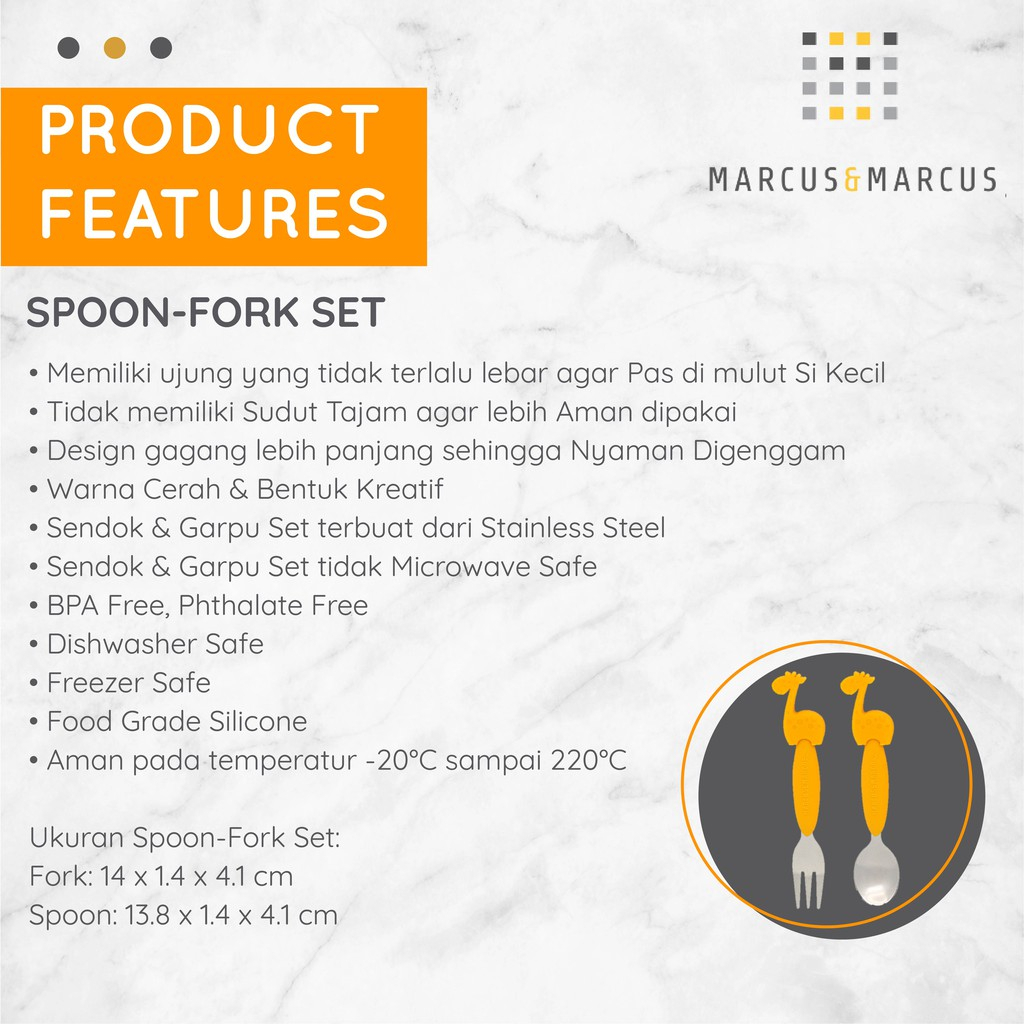Marcus &amp; Marcus Spoon &amp; Fork Set (Yellow Giraffe) - Sendok Garpu Set Anak Balita MPASI