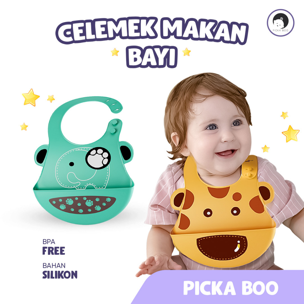 PICKA BOO  Celemek Makan Bayi Bahan Silikon BPA FREE