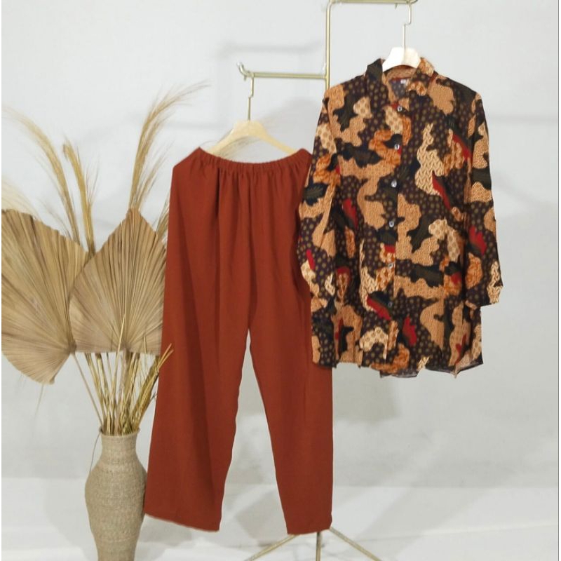 Setelan Kemeja Wanita 3L /Setelan Wanita Jumbo/Setelan Wanita LD120 /Kemeja dan Celana/Setelan Musli