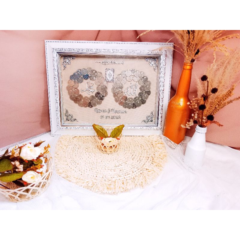 Bingkai Mahar Koin Lampu Tumblr LED Ukiran Ornamen Kayu MDF - Bingkai Mahar Ukiran - Bingkai Mahar K