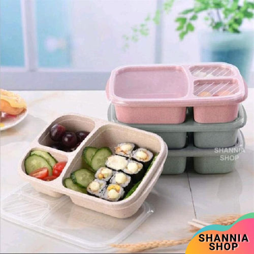 C080 Kotak Bento 3 Sekat Lunch Box Kotak Makan Bekal Serbaguna Catering Box