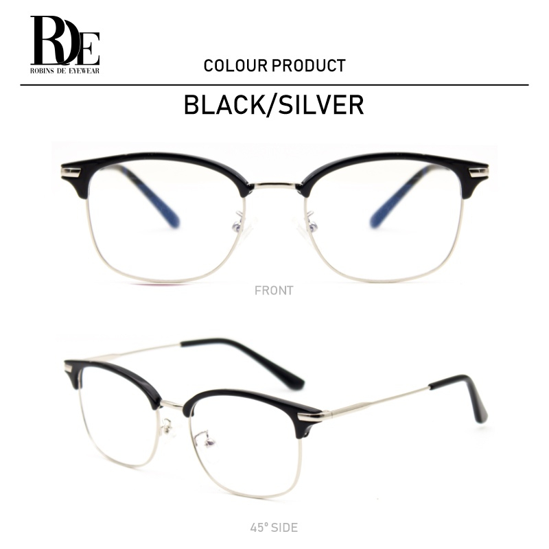 ROBINS Kacamata Photocromic Minus Style Bisnis Lentur Anti Radiasi Komputer Frame Kacamata Fashion Modern Blueray Bluecromic 2016-Black Silver