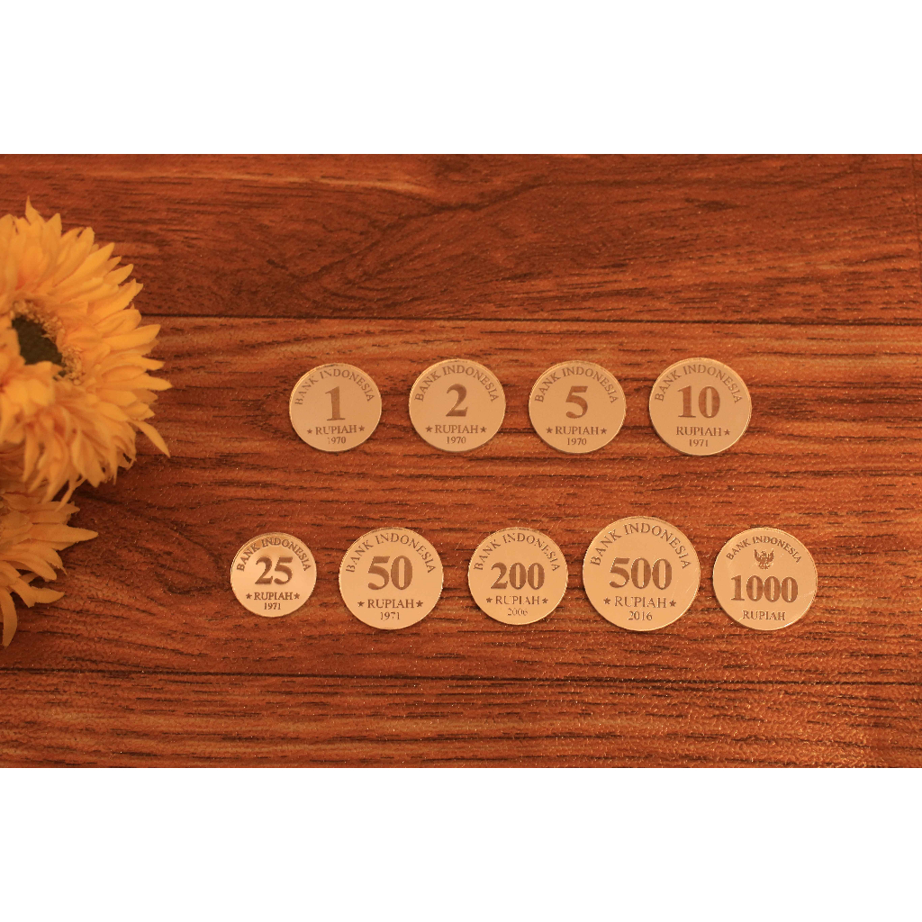 READY STOCK Replika Uang Koin  bahan mahar akrilik silver mahar nikah 1 rupiah 2 rupiah 5 rupiah 10 