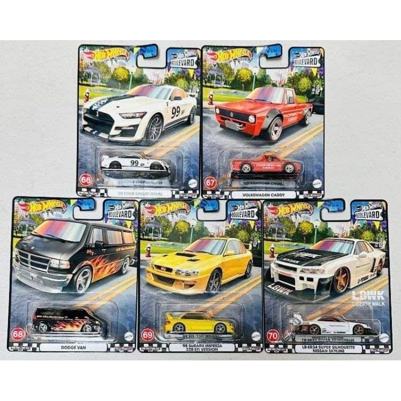 Hot Wheels SET BOULEVARD MIX P LB-ER34 SUPER SILHOUETTE Nissan Skyline LBWK Subaru impreza 228-sti ford shelby gt500 dodge van volkswagen caddy vw