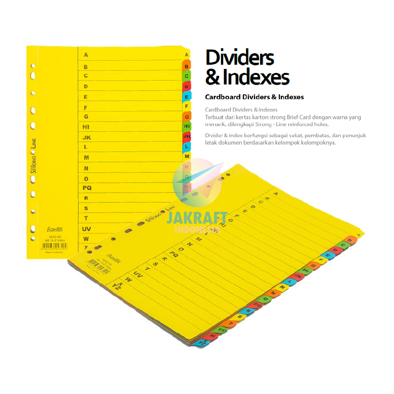 

(1 Set) Divider Pembatas Kertas Dokumen Binder Ordner BANTEX 6043 A4 isi 20 Tab Index A-Z Initial