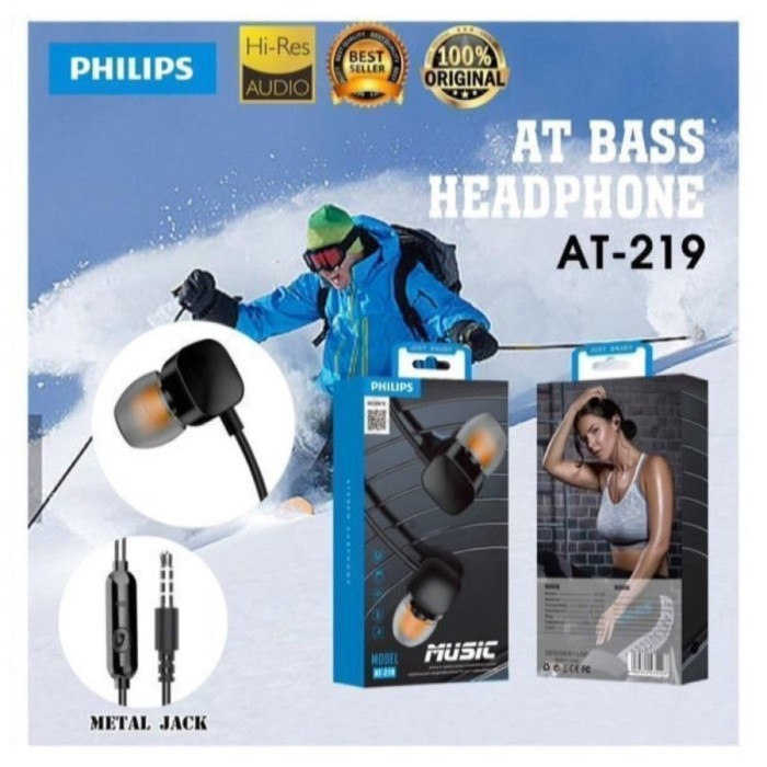 HEADSET HANDSFREE PHILIPS AT-219 AT-220 EARPHONE AT BASS AT219 AT220