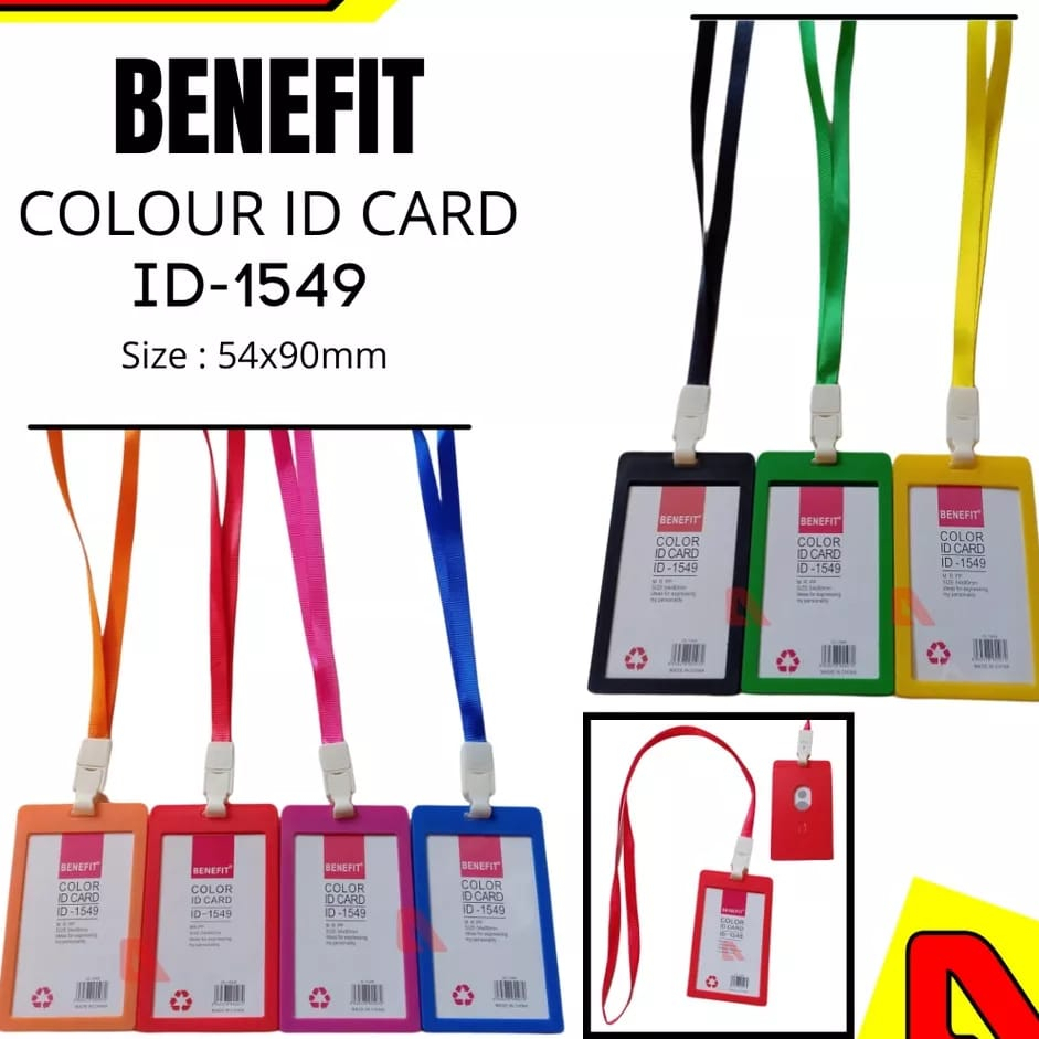 ID Card Merk Benefit Lanyard Set Tali Panjang Warna Warni Ukuran 54 x 90 mm Gantungan Name TagTools Office Stuff Perlengkapan Peralatan Kartu Identitas Card Case Grosir Prakarya Malang