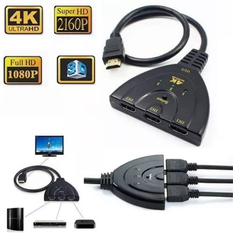 HDMI Switch 3 Port 3 Input 1 Output / HDMI Switcher Kabel 3 Port Playstation TV Komputer Laptop STB