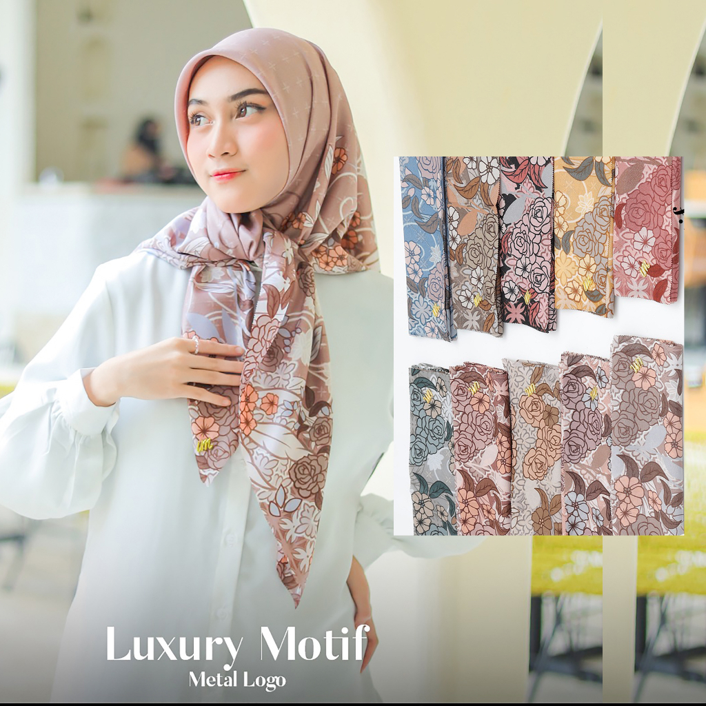 Jilbab Segiempat LUXURY PRINT UMAMA kode YF motif bahan Cotton Lurex original PREMIUM