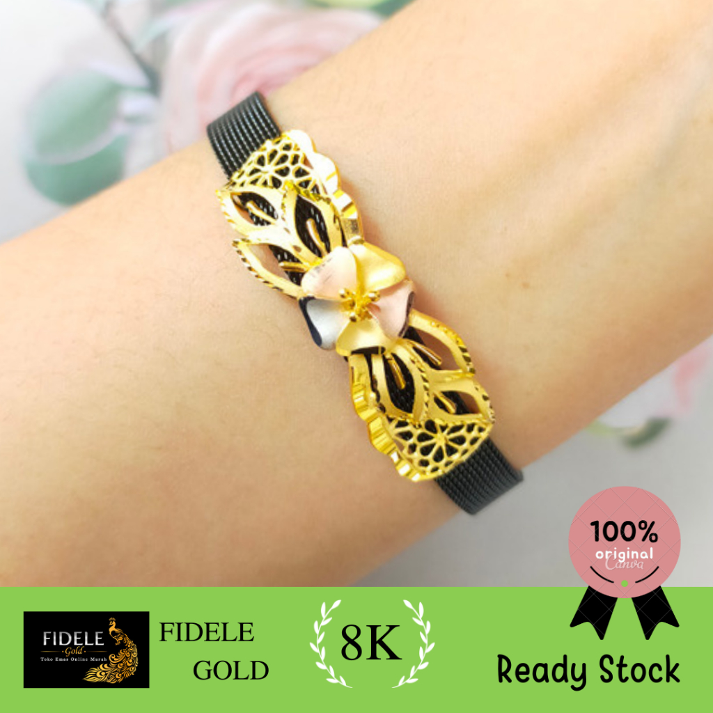 Gelang Pipa Charm Bunga emas asli gesper sabuk