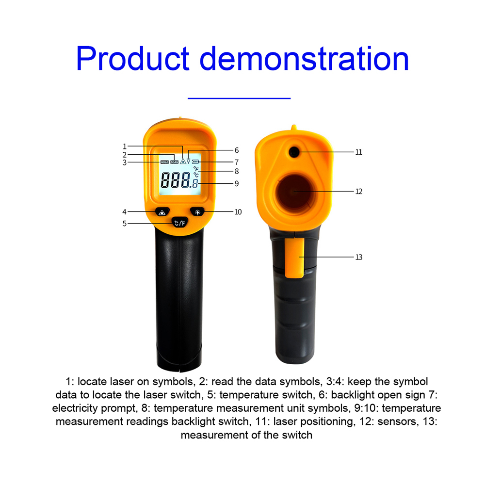 Infrared Thermometer Industrial LCD Backlight -50℃~500℃ Soonda A50