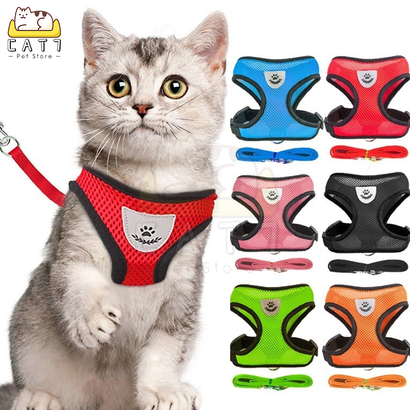 【Cat7】Rompi Kucing Bernapas Rompi Kucing Harness Tali Tuntun Reflektif Harness Kucing Lembut Mesh Rompi Hewan Peliharaan