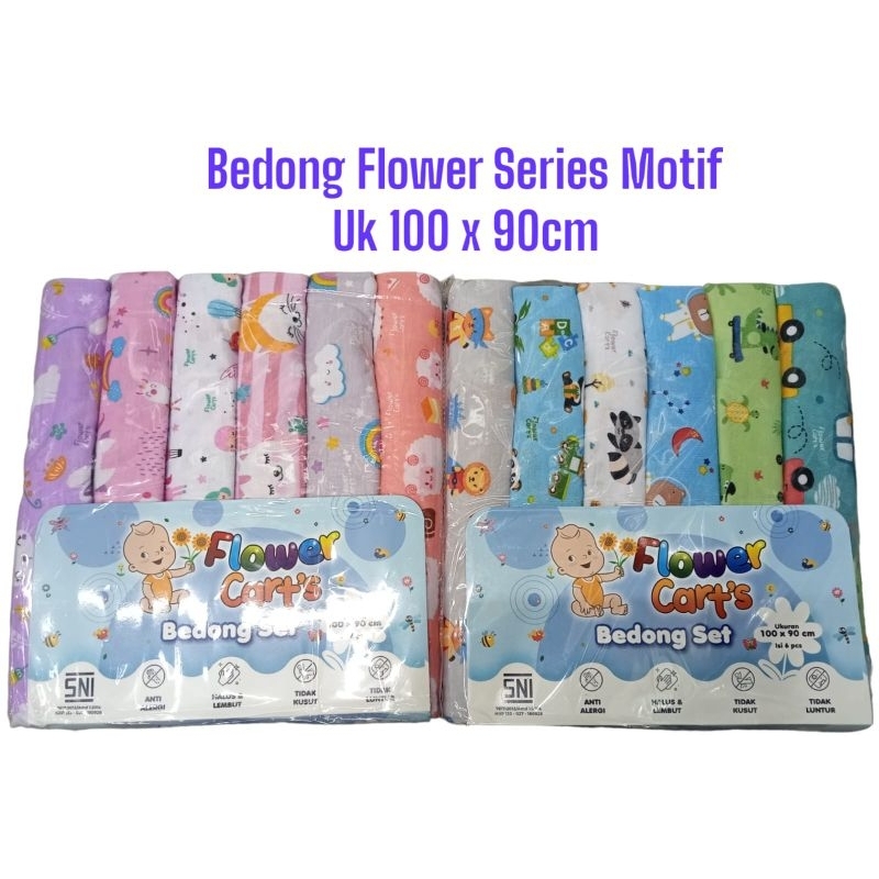 Bedong Flower Motif &amp; Polos UK 100x90cm Isi 6 pcs