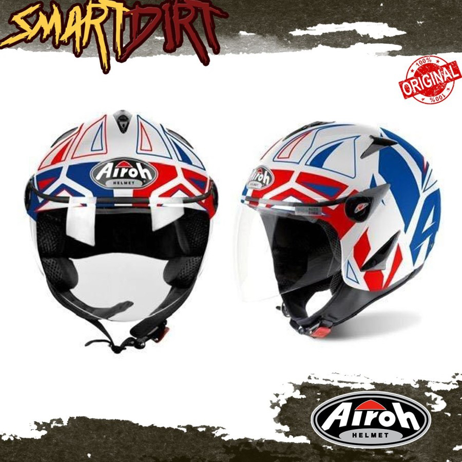 HELM MOTOR AIROH JT CONVERT BLUE GLOSS HELM HALF FACE AIROH ORIGINAL