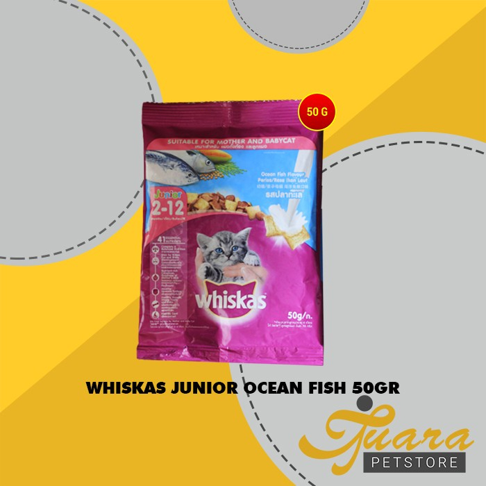 Makanan Anak Kucing  Kitten Whiskas Junior Ocean Fish 50 Gram