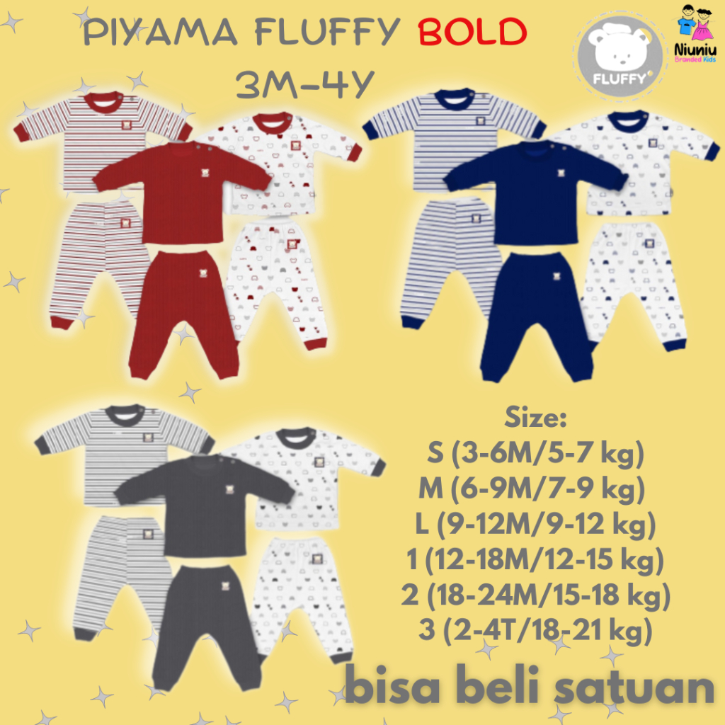Piyama Baju Tidur Setelan Oneset Atasan Bawahan Oblong Fluffy Bold Baju Bayi Anak Kids Laki laki Per