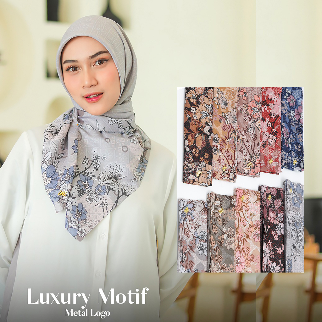 Jilbab Segiempat LUXURY PRINT UMAMA kode YG motif bahan Cotton Lurex original PREMIUM