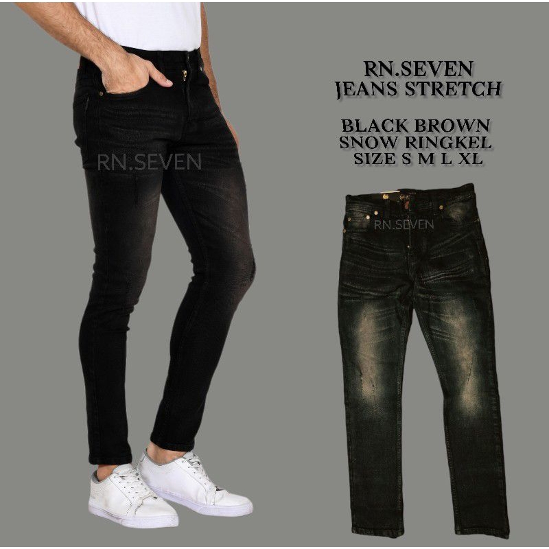 Celana Panjang Jeans Pria Ripped Sobek Tidak Tembus Streacht Ringkel Original Rn Seven S M L XL