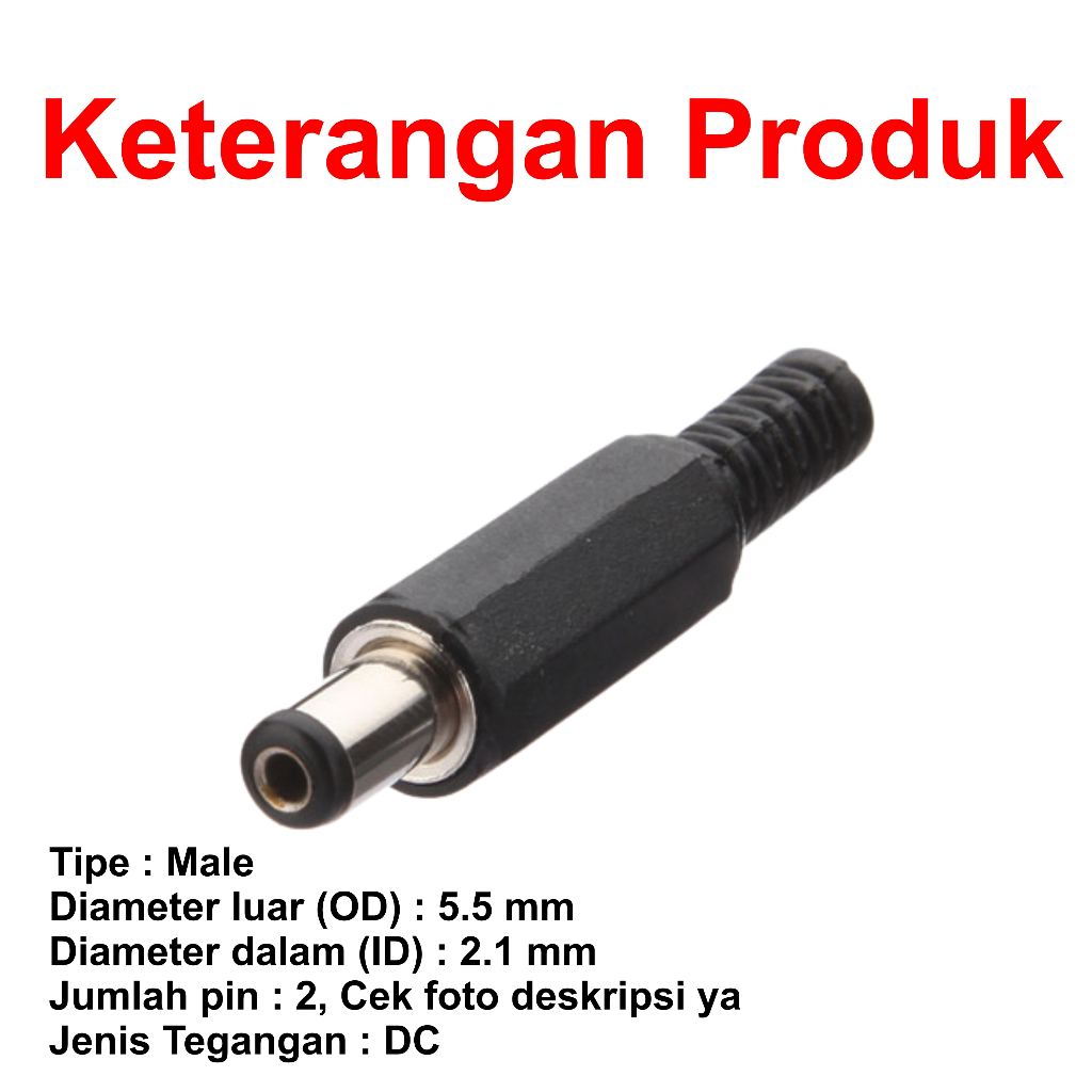 [HAEBOT] DC Jack Male 5.5mm 2.1mm Power Supply Mini Socket Penghubung Konektor Slot Lubang Laki Connector 5.5 mm 2.1 mm CCTV