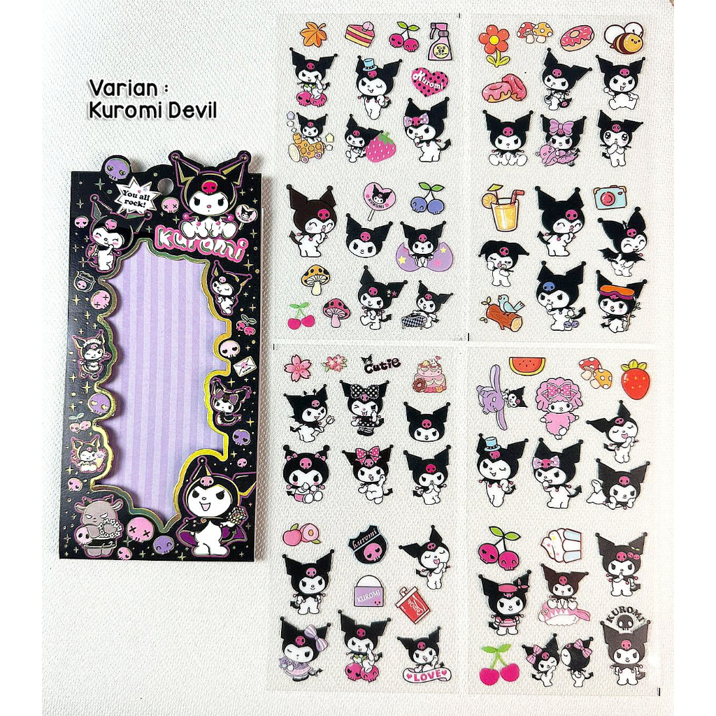 STIKER KUROMI MY MELODY CINNAMOROLL PET DECORATION SANRIO ISI 4 LEMBAR TRANSPARANT SUDAH CUTTING @banyak