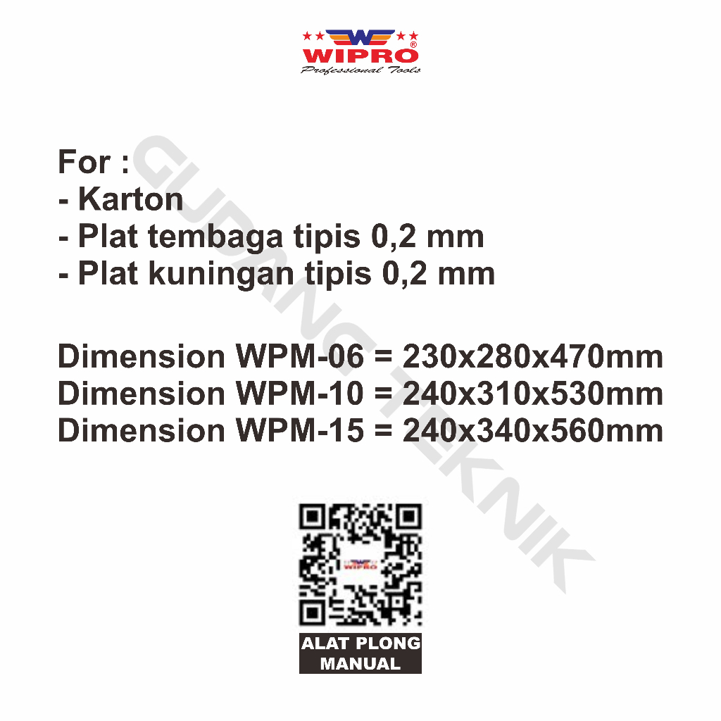 Alat Mesin Plong Pelubang Manual WIPRO WPM-10 / Mesin Pond Pon Lubang WPM10 - Punching Machine WIPRO WPM 10